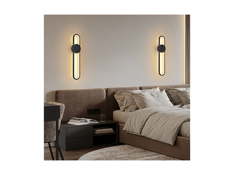 NETTLIFE Applique murale LED d'intérieur - 12W lampe d'escalier 60cm noir lampe de couloir design moderne 3000K