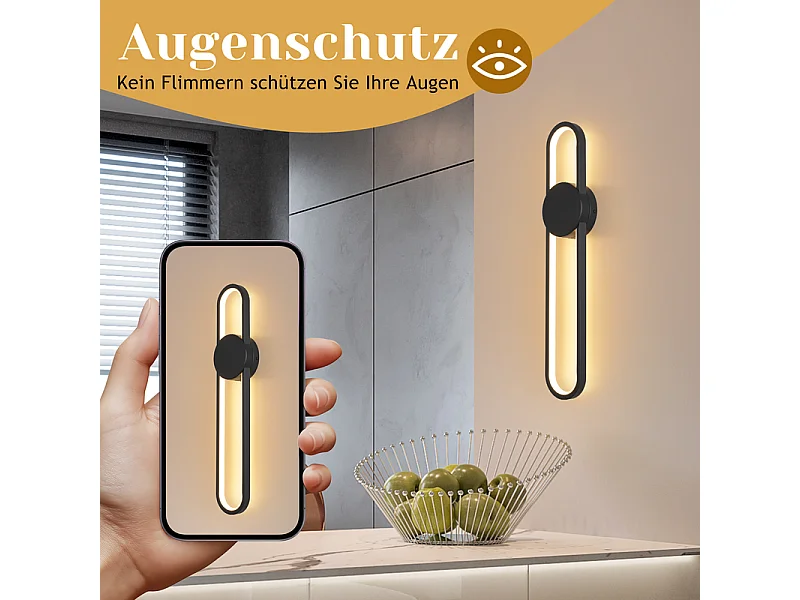 NETTLIFE Applique murale LED d'intérieur - 12W lampe d'escalier 60cm noir lampe de couloir design moderne 3000K