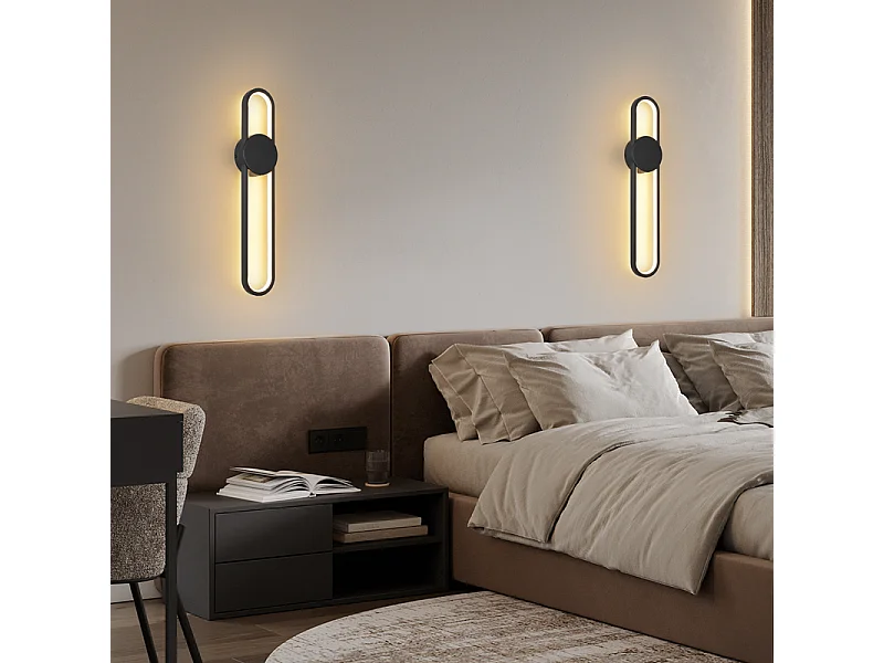 NETTLIFE Applique murale LED d'intérieur - 12W lampe d'escalier 60cm noir lampe de couloir design moderne 3000K