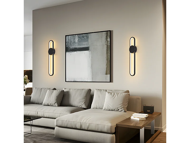 NETTLIFE Applique murale LED d'intérieur - 12W lampe d'escalier 60cm noir lampe de couloir design moderne 3000K