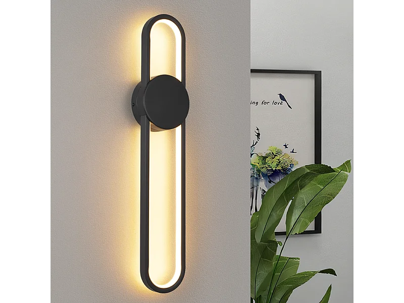 NETTLIFE Applique murale LED d'intérieur - 12W lampe d'escalier 60cm noir lampe de couloir design moderne 3000K