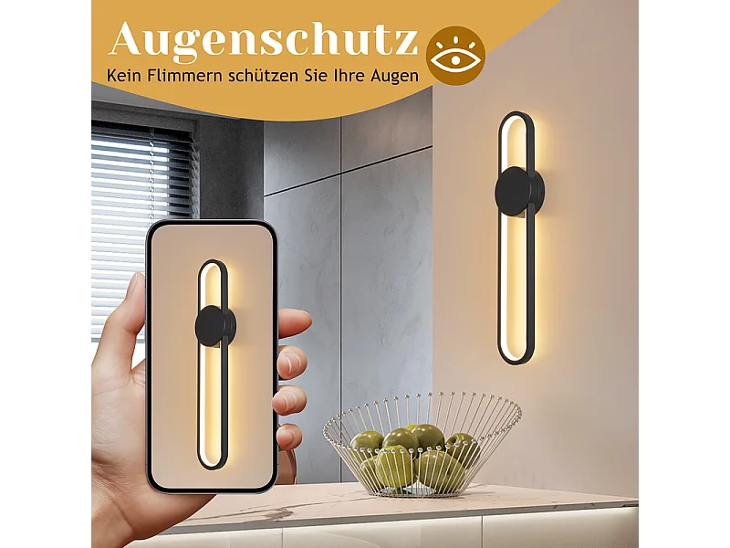 NETTLIFE Applique murale LED d'intérieur - 12W lampe d'escalier 60cm noir lampe de couloir design moderne 3000K