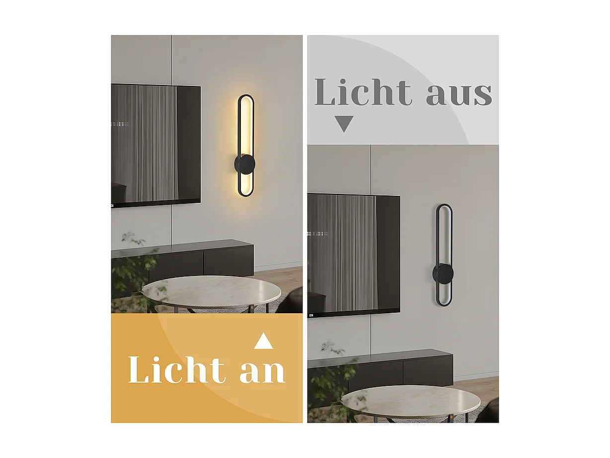 NETTLIFE Applique murale LED d'intérieur - 12W lampe d'escalier 60cm noir lampe de couloir design moderne 3000K