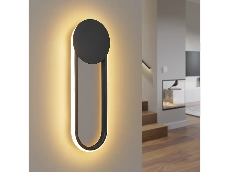 NETTLIFE Applique murale LED d'intérieur - 12W lampe d'escalier 41cm noir lampe de couloir design moderne 3000K