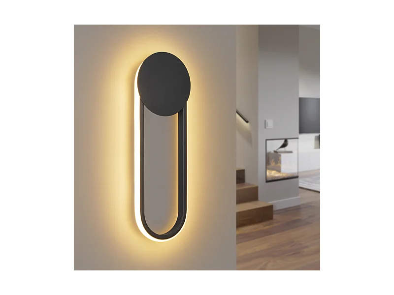 NETTLIFE Applique murale LED d'intérieur - 12W lampe d'escalier 41cm noir lampe de couloir design moderne 3000K