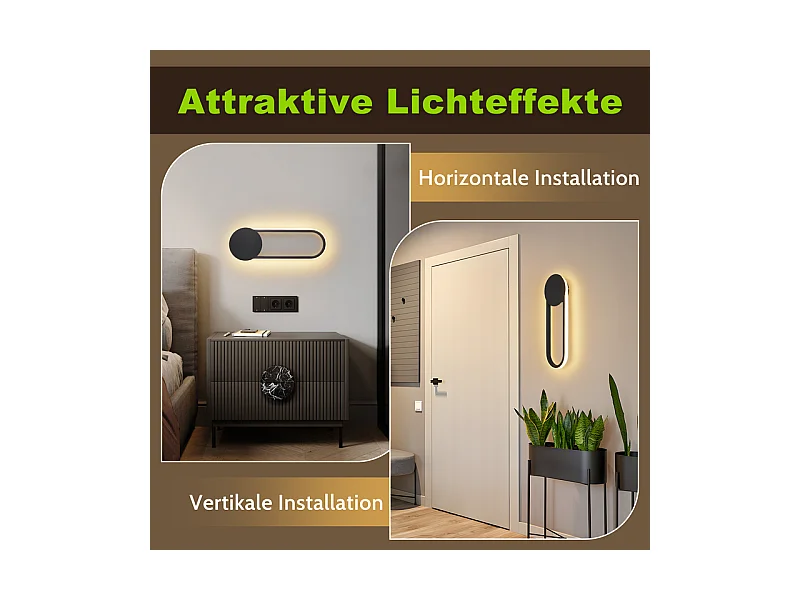 NETTLIFE Applique murale LED d'intérieur - 12W lampe d'escalier 41cm noir lampe de couloir design moderne 3000K