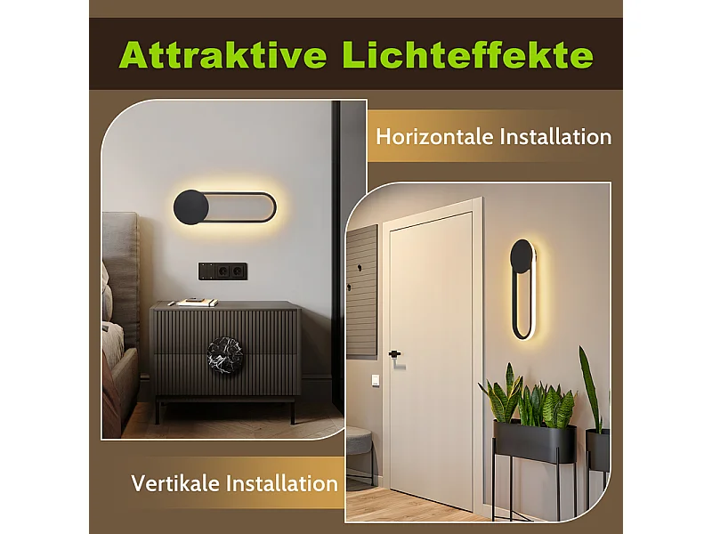 NETTLIFE Applique murale LED d'intérieur - 12W lampe d'escalier 41cm noir lampe de couloir design moderne 3000K