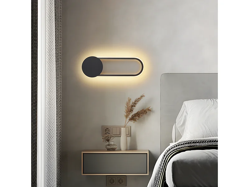 NETTLIFE Applique murale LED d'intérieur - 12W lampe d'escalier 41cm noir lampe de couloir design moderne 3000K