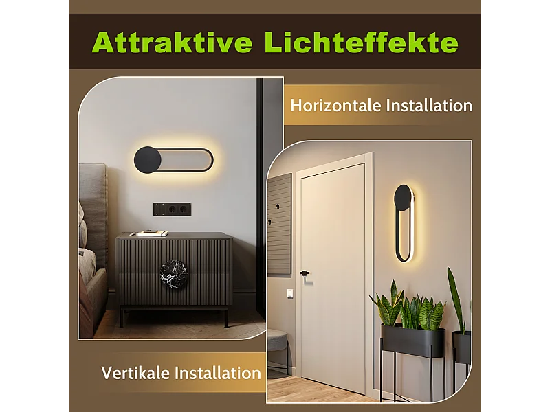 NETTLIFE Applique murale LED d'intérieur - 12W lampe d'escalier 41cm noir lampe de couloir design moderne 3000K