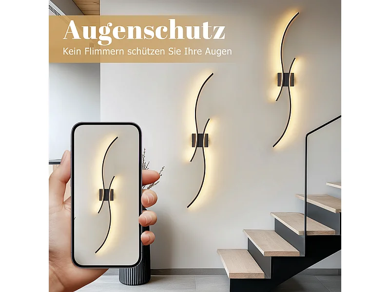 NETTLIFE Kinkiet wewnętrzny LED - 14 W Lampa do korytarza 100 cm Czarna lampa schodowa Nowoczesny wzór fali 3000 K