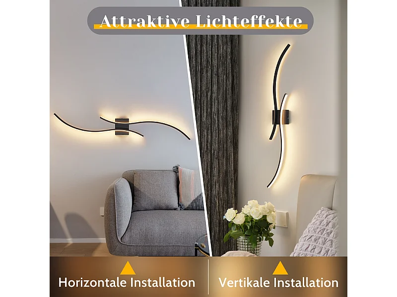 NETTLIFE Kinkiet wewnętrzny LED - 14 W Lampa do korytarza 100 cm Czarna lampa schodowa Nowoczesny wzór fali 3000 K