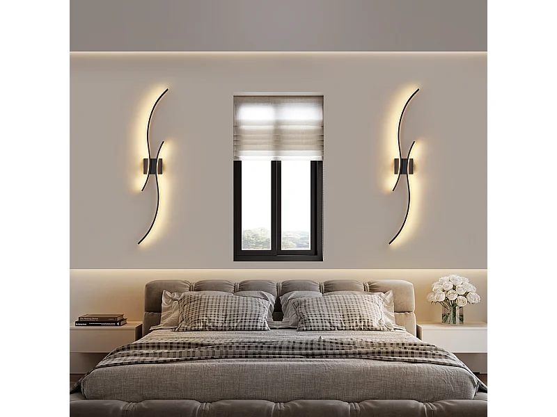 NETTLIFE Kinkiet wewnętrzny LED - 14 W Lampa do korytarza 100 cm Czarna lampa schodowa Nowoczesny wzór fali 3000 K