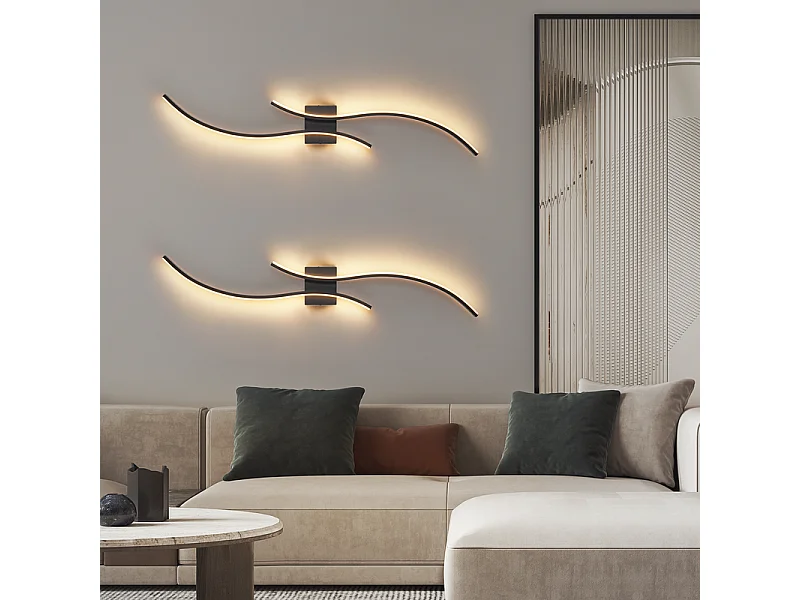 NETTLIFE Kinkiet wewnętrzny LED - 14 W Lampa do korytarza 100 cm Czarna lampa schodowa Nowoczesny wzór fali 3000 K