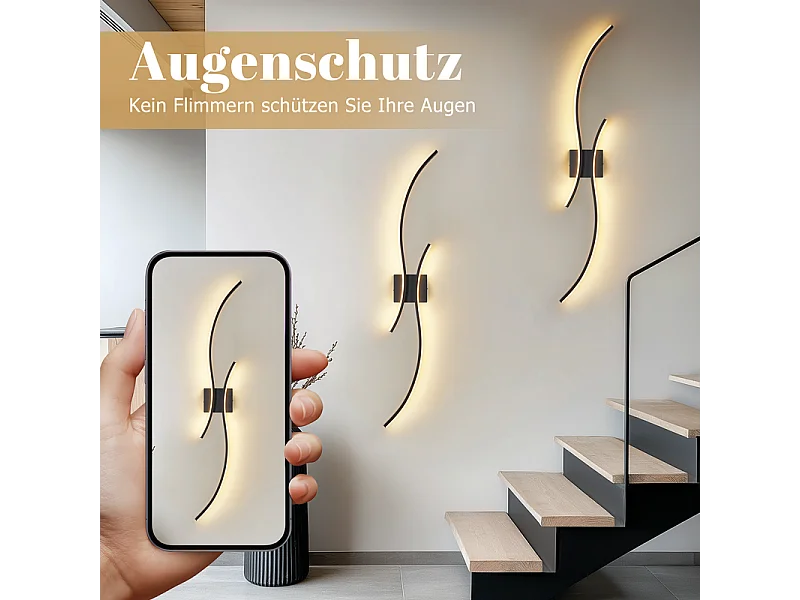 NETTLIFE Applique murale LED d'intérieur - 14W lampe de couloir 100CM lampe d'escalier noire design vague moderne 3000K