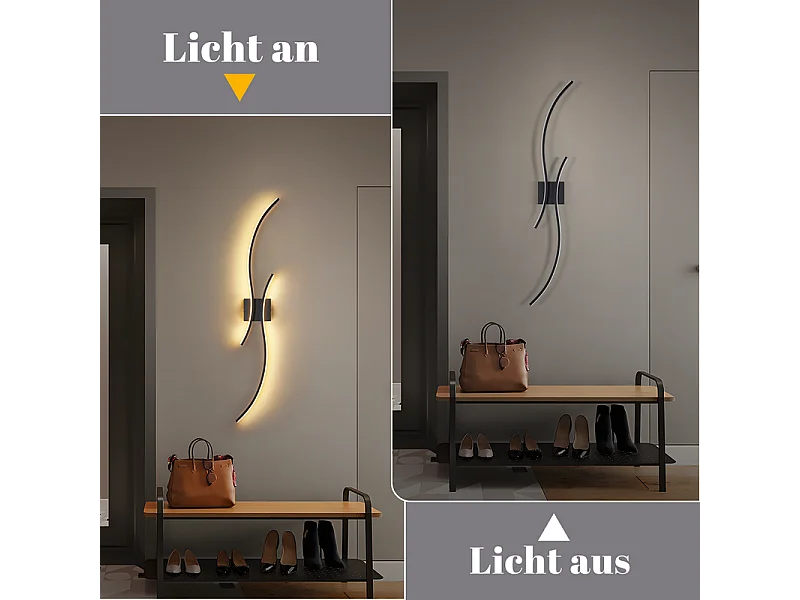 NETTLIFE Applique murale LED d'intérieur - 14W lampe de couloir 100CM lampe d'escalier noire design vague moderne 3000K