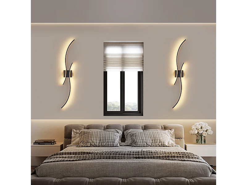 NETTLIFE Applique murale LED d'intérieur - 14W lampe de couloir 100CM lampe d'escalier noire design vague moderne 3000K