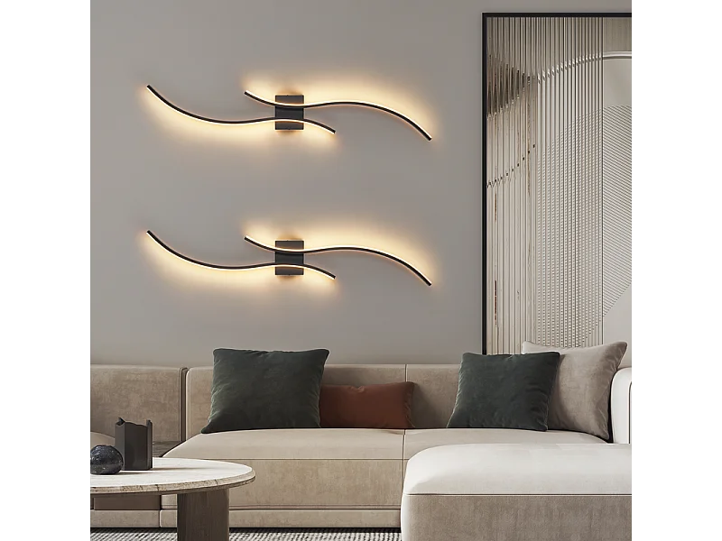 NETTLIFE Applique murale LED d'intérieur - 14W lampe de couloir 100CM lampe d'escalier noire design vague moderne 3000K