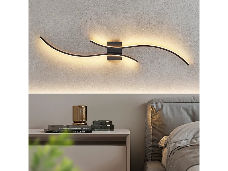 NETTLIFE Applique murale LED d'intérieur - 14W lampe de couloir 100CM lampe d'escalier noire design vague moderne 3000K