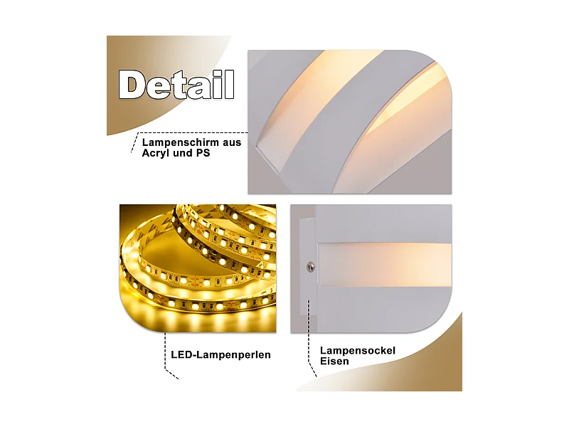 Applique murale LED d'intérieur Nettlife blanche - Design moderne 3000 K, éclairage mural blanc chaud 5 W, éclairage vers le haut et vers le bas