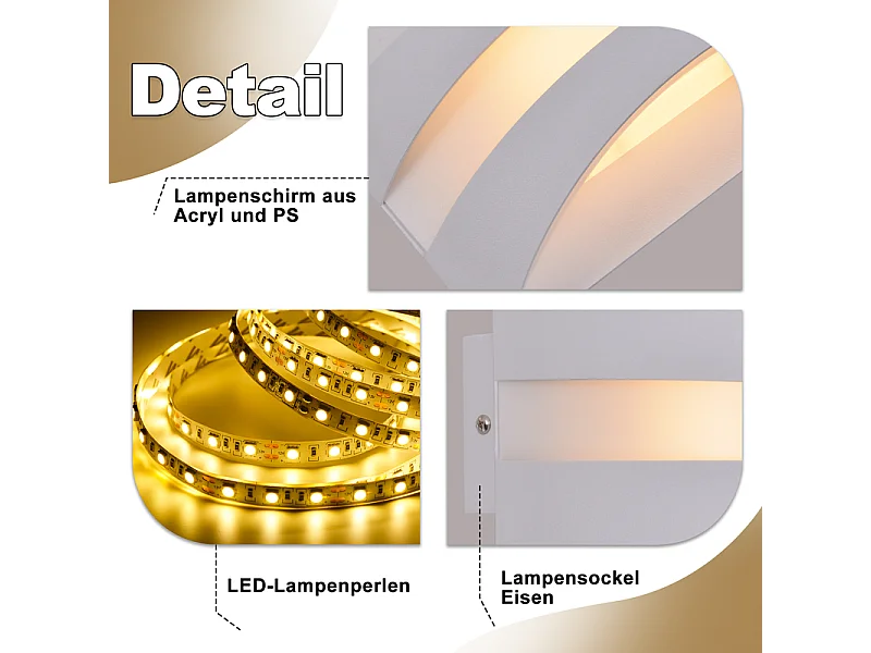 Nettlife Witte LED-wandlamp voor binnen - Modern design 3000K, 5W warmwitte wandverlichting, op- en neerwaartse verlichting