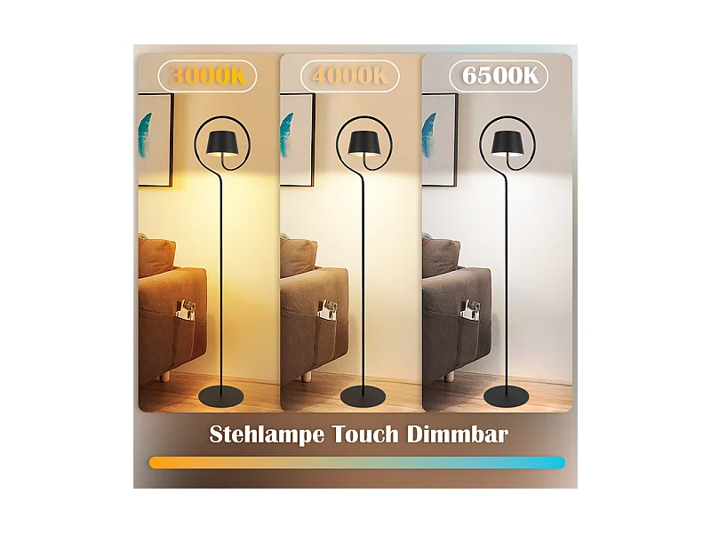 NETTLIFE Lampadaire LED salon dimmable 120cm : lampadaire solaire extérieur avec batterie rechargeable USB-C lampadaire sans fil hauteur réglable