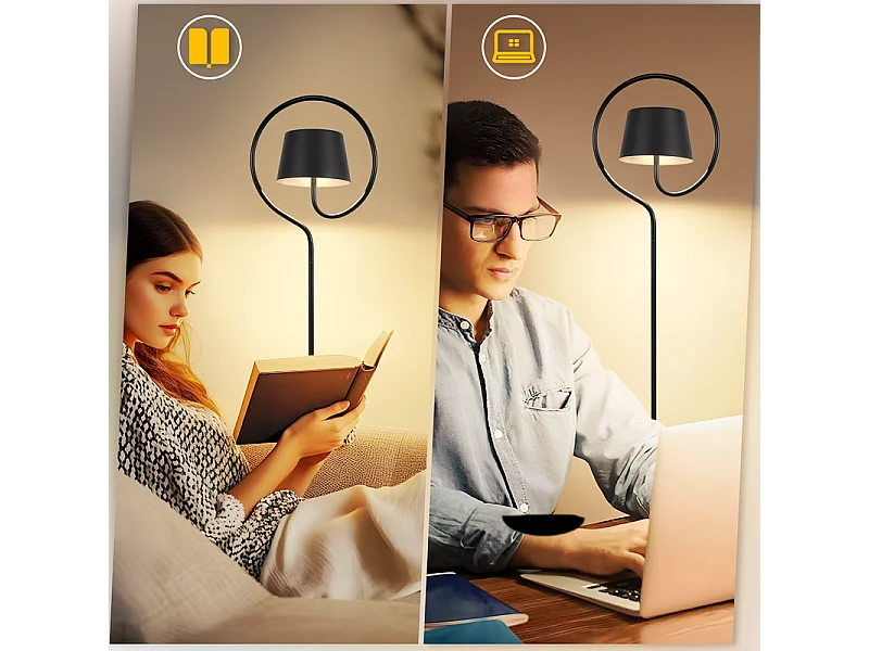 NETTLIFE Lampadaire LED salon dimmable 120cm : lampadaire solaire extérieur avec batterie rechargeable USB-C lampadaire sans fil hauteur réglable