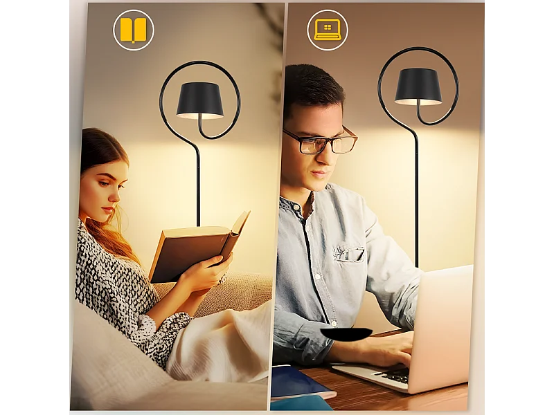 NETTLIFE Lampadaire LED salon dimmable 120cm : lampadaire solaire extérieur avec batterie rechargeable USB-C lampadaire sans fil hauteur réglable