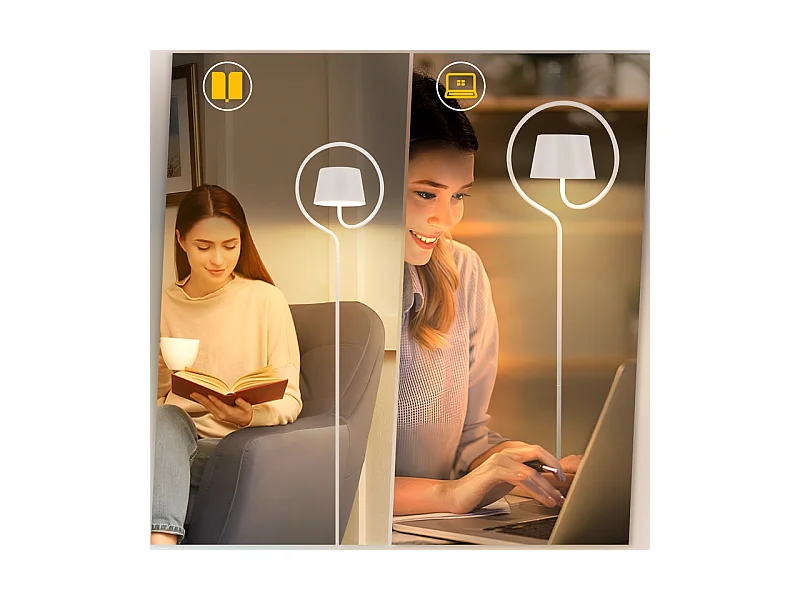 Lampadaire solaire d'extérieur NETTLIFE 120 cm à intensité variable : lampadaire LED pour salon avec batterie rechargeable USB-C, blanc, sans fil