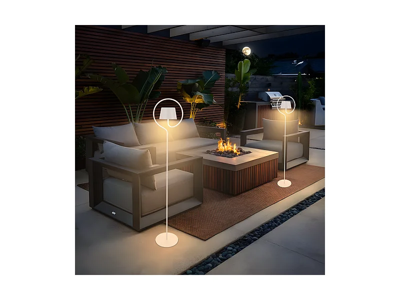 Lampadaire solaire d'extérieur NETTLIFE 120 cm à intensité variable : lampadaire LED pour salon avec batterie rechargeable USB-C, blanc, sans fil