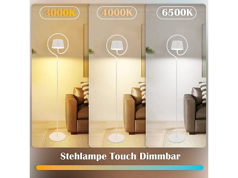 Lampadaire solaire d'extérieur NETTLIFE 120 cm à intensité variable : lampadaire LED pour salon avec batterie rechargeable USB-C, blanc, sans fil