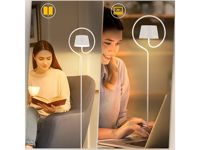 Lampadaire solaire d'extérieur NETTLIFE 120 cm à intensité variable : lampadaire LED pour salon avec batterie rechargeable USB-C, blanc, sans fil