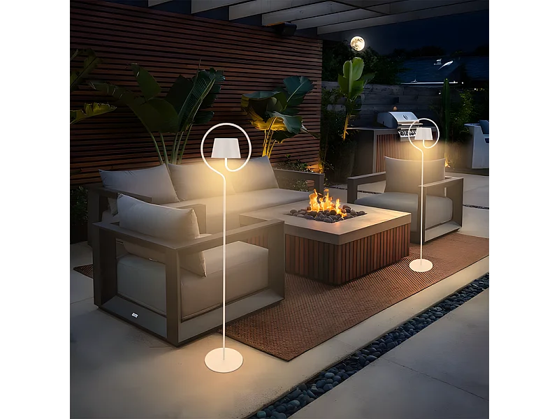 Lampadaire solaire d'extérieur NETTLIFE 120 cm à intensité variable : lampadaire LED pour salon avec batterie rechargeable USB-C, blanc, sans fil