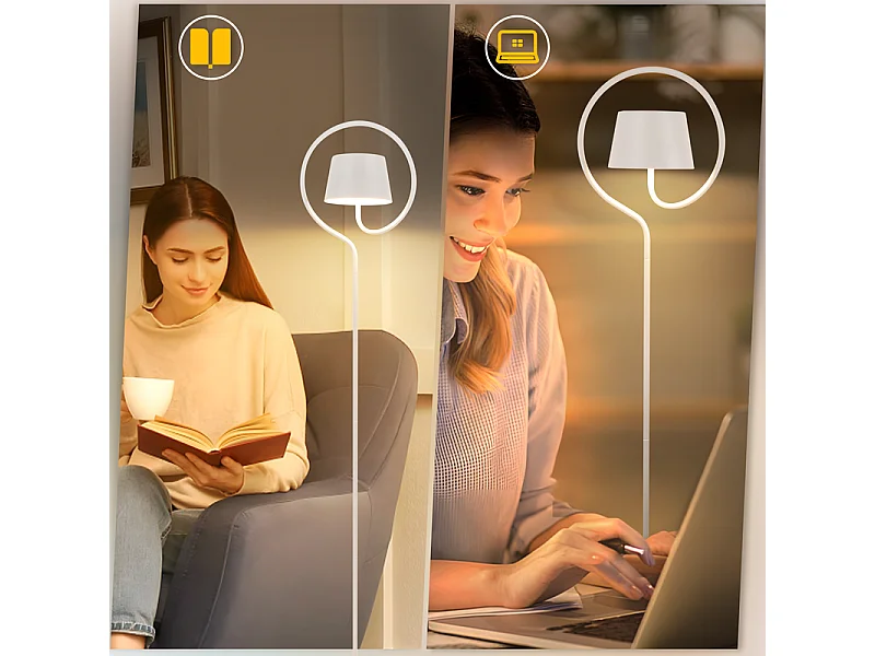 Lampadaire solaire d'extérieur NETTLIFE 120 cm à intensité variable : lampadaire LED pour salon avec batterie rechargeable USB-C, blanc, sans fil