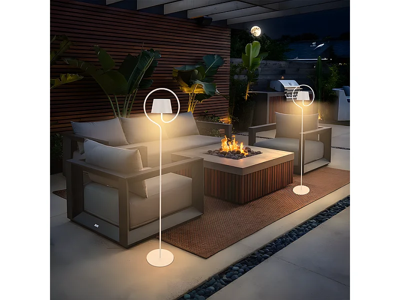 Lampadaire solaire d'extérieur NETTLIFE 120 cm à intensité variable : lampadaire LED pour salon avec batterie rechargeable USB-C, blanc, sans fil