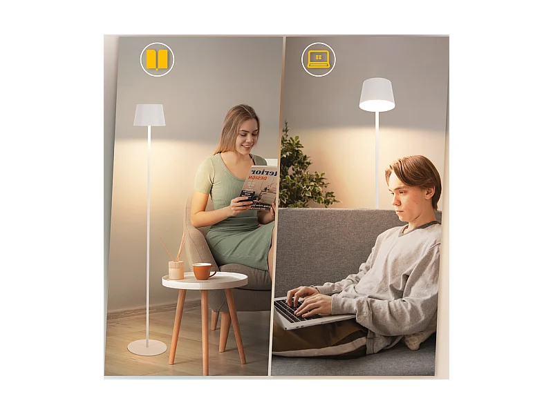 Lampadaire solaire d'extérieur NETTLIFE 120 cm : Lampadaire LED à intensité variable avec batterie rechargeable USB-C, blanc, hauteur réglable