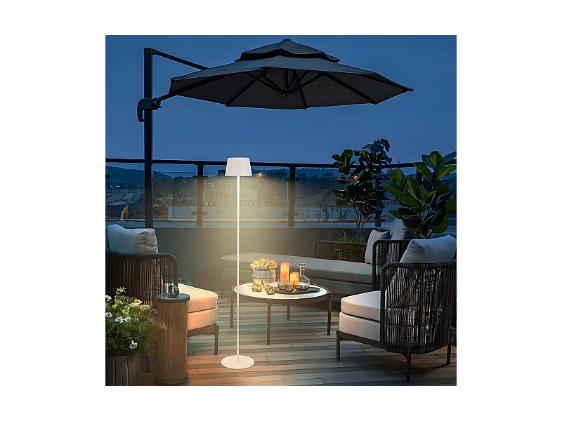 Lampadaire solaire d'extérieur NETTLIFE 120 cm : Lampadaire LED à intensité variable avec batterie rechargeable USB-C, blanc, hauteur réglable