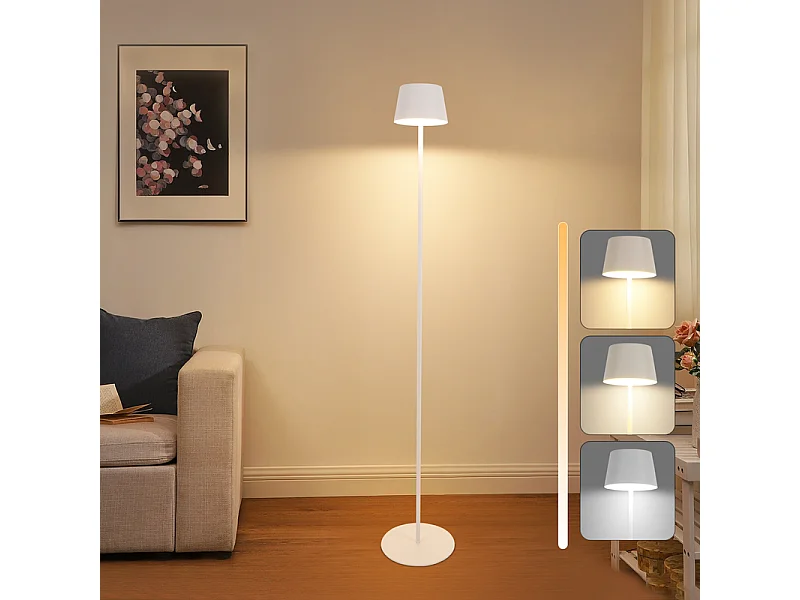Lampadaire solaire d'extérieur NETTLIFE 120 cm : Lampadaire LED à intensité variable avec batterie rechargeable USB-C, blanc, hauteur réglable