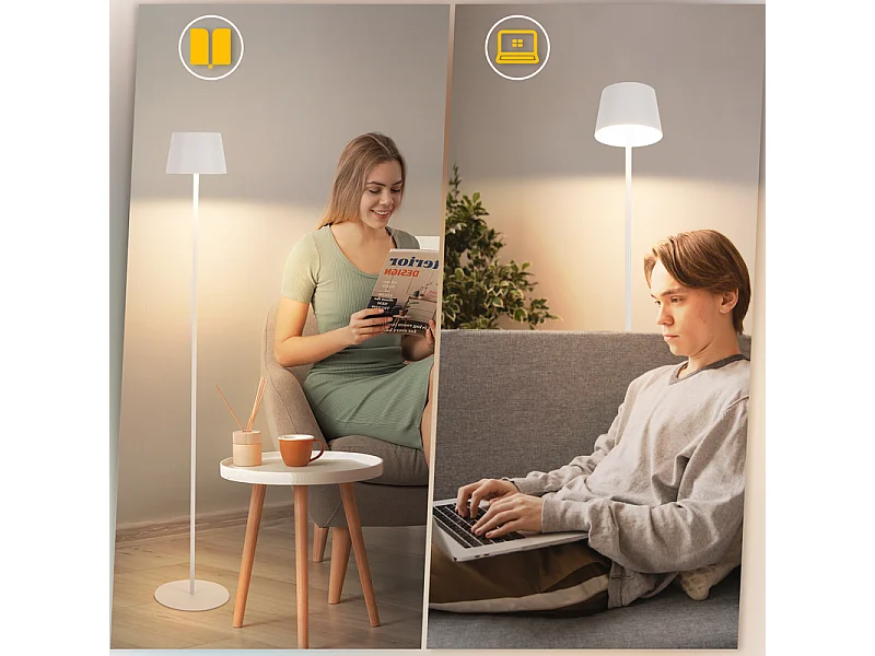 Lampadaire solaire d'extérieur NETTLIFE 120 cm : Lampadaire LED à intensité variable avec batterie rechargeable USB-C, blanc, hauteur réglable