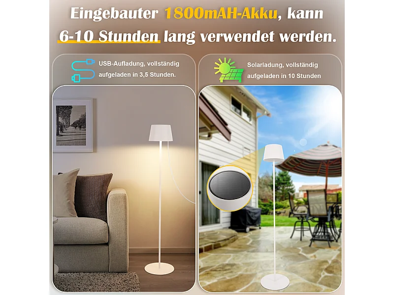 Lampadaire solaire d'extérieur NETTLIFE 120 cm : Lampadaire LED à intensité variable avec batterie rechargeable USB-C, blanc, hauteur réglable