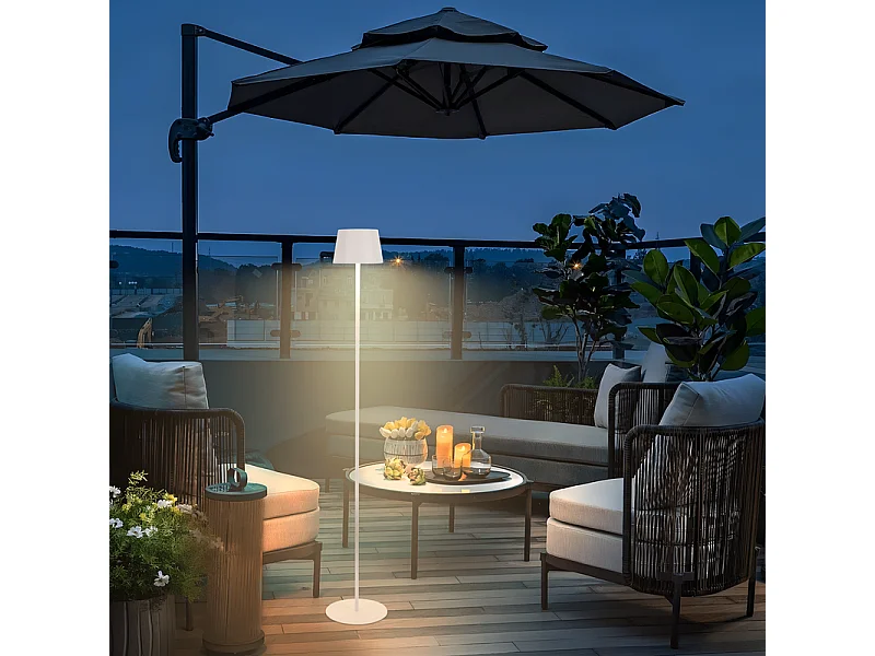 Lampadaire solaire d'extérieur NETTLIFE 120 cm : Lampadaire LED à intensité variable avec batterie rechargeable USB-C, blanc, hauteur réglable
