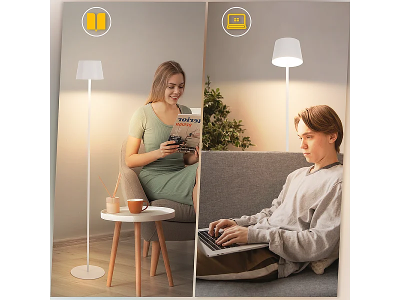 Lampadaire solaire d'extérieur NETTLIFE 120 cm : Lampadaire LED à intensité variable avec batterie rechargeable USB-C, blanc, hauteur réglable