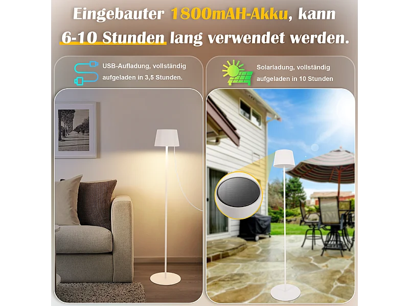 Lampadaire solaire d'extérieur NETTLIFE 120 cm : Lampadaire LED à intensité variable avec batterie rechargeable USB-C, blanc, hauteur réglable