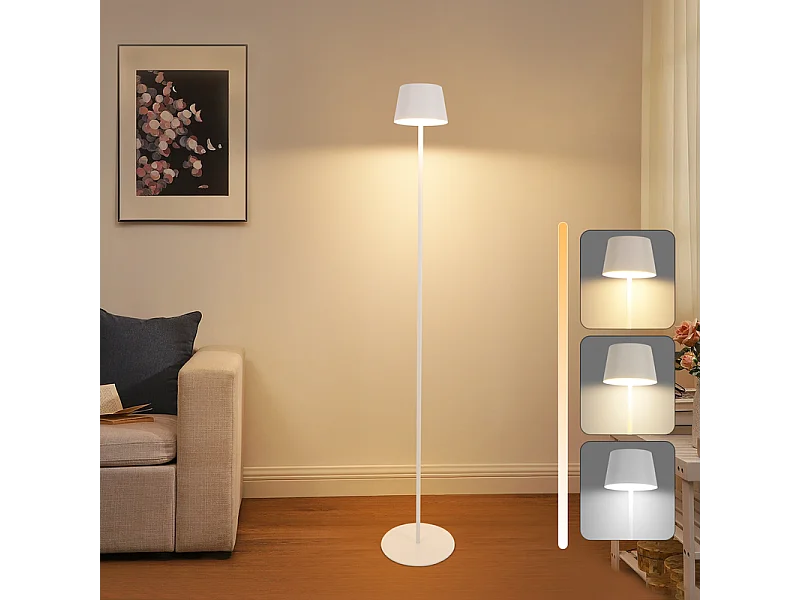 Lampadaire solaire d'extérieur NETTLIFE 120 cm : Lampadaire LED à intensité variable avec batterie rechargeable USB-C, blanc, hauteur réglable