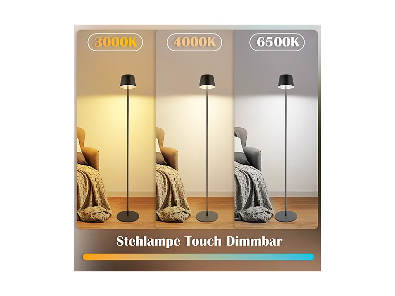 Lampadaire LED NETTLIFE salon 120cm : Lampadaire solaire extérieur tactile dimmable 3000K-6500K avec batterie rechargeable USB-C hauteur réglable