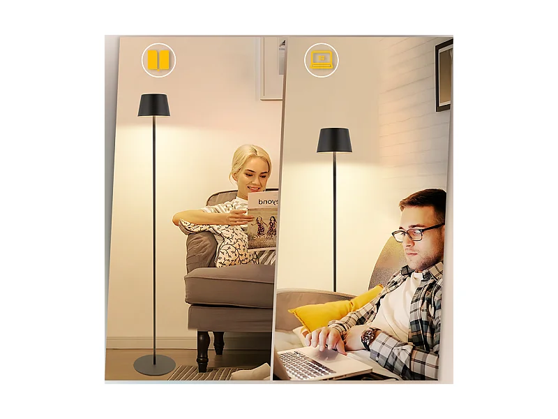 Lampadaire LED NETTLIFE salon 120cm : Lampadaire solaire extérieur tactile dimmable 3000K-6500K avec batterie rechargeable USB-C hauteur réglable