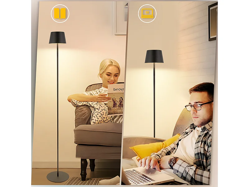 Lampadaire LED NETTLIFE salon 120cm : Lampadaire solaire extérieur tactile dimmable 3000K-6500K avec batterie rechargeable USB-C hauteur réglable