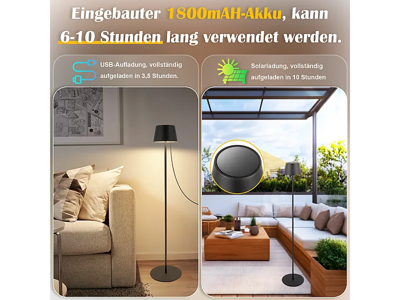 Lampadaire LED NETTLIFE salon 120cm : Lampadaire solaire extérieur tactile dimmable 3000K-6500K avec batterie rechargeable USB-C hauteur réglable