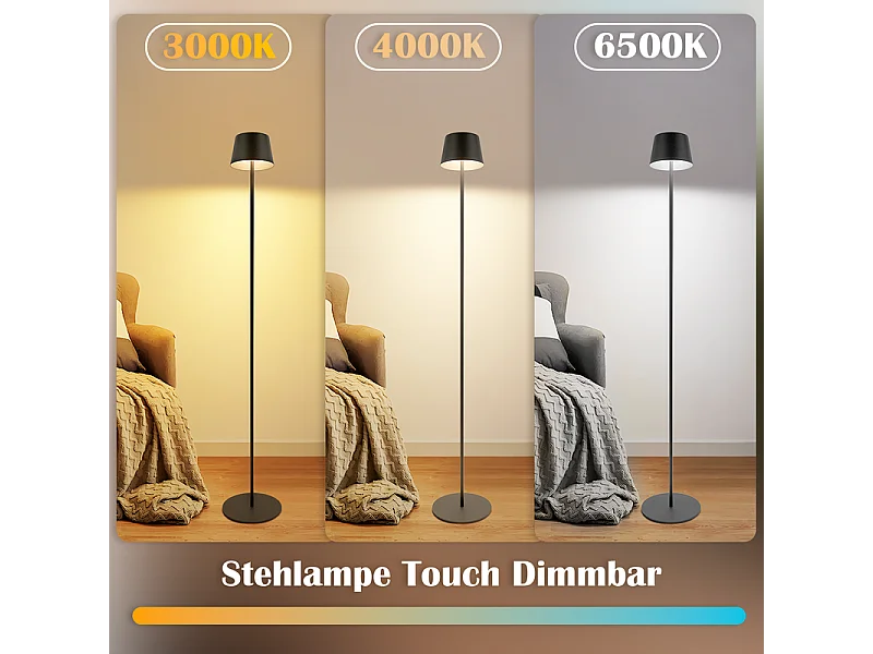 Lampadaire LED NETTLIFE salon 120cm : Lampadaire solaire extérieur tactile dimmable 3000K-6500K avec batterie rechargeable USB-C hauteur réglable