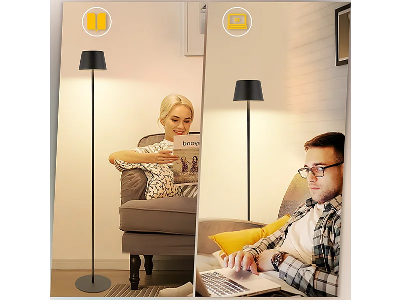 Lampadaire LED NETTLIFE salon 120cm : Lampadaire solaire extérieur tactile dimmable 3000K-6500K avec batterie rechargeable USB-C hauteur réglable