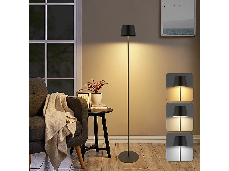 Lampadaire LED NETTLIFE salon 120cm : Lampadaire solaire extérieur tactile dimmable 3000K-6500K avec batterie rechargeable USB-C hauteur réglable